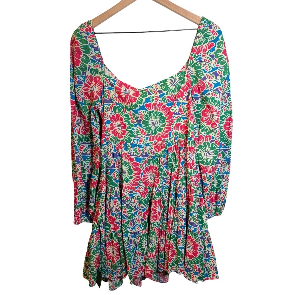 RIXO London Roxy Hibiscus Floral Long Sleeve Vacation Mini Dress Sz M NWT Cotton - Picture 3 of 13